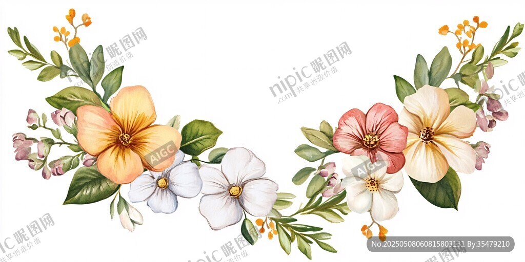 手繪多彩花卉裝飾花環(huán)