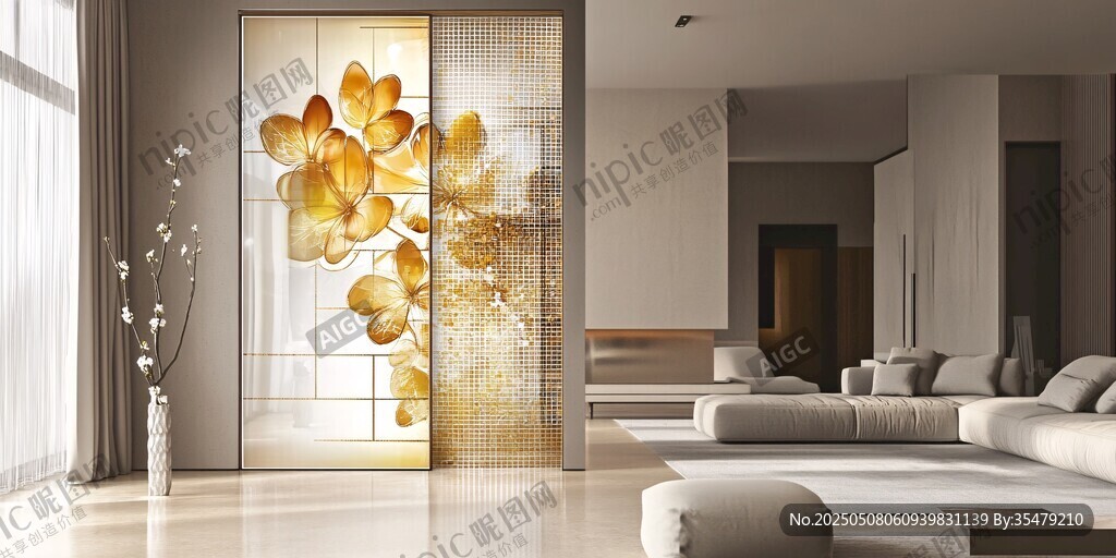 現(xiàn)代客廳中的精美花卉屏風(fēng)