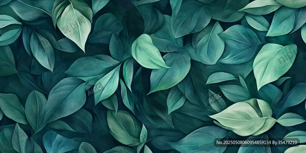 翠綠葉片無縫植物背景圖