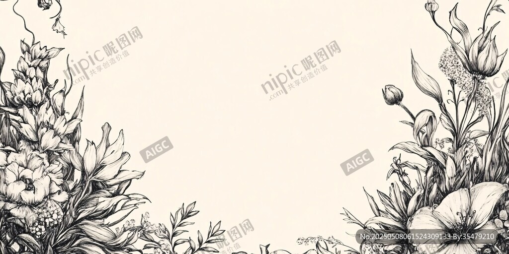 花卉黑白手繪邊框素材