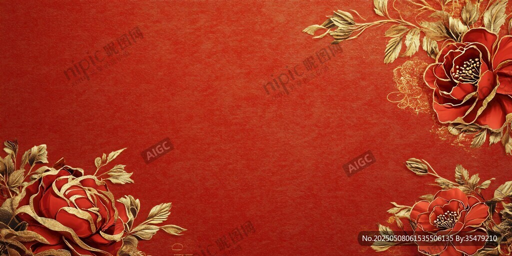 復(fù)古紅底花卉裝飾背景圖