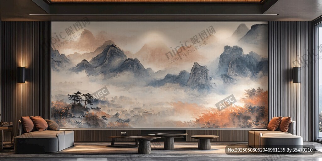 中式山水風(fēng)客廳裝飾畫