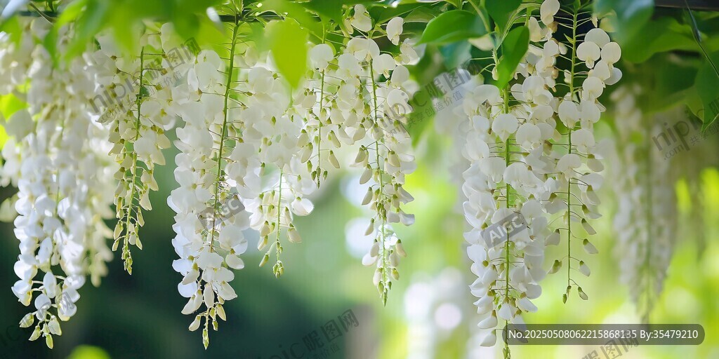 垂掛的白色藤花清新唯美