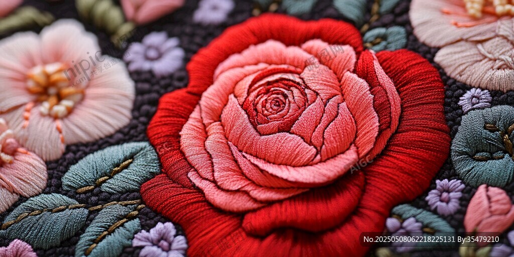 手工刺繡紅玫瑰精美圖案