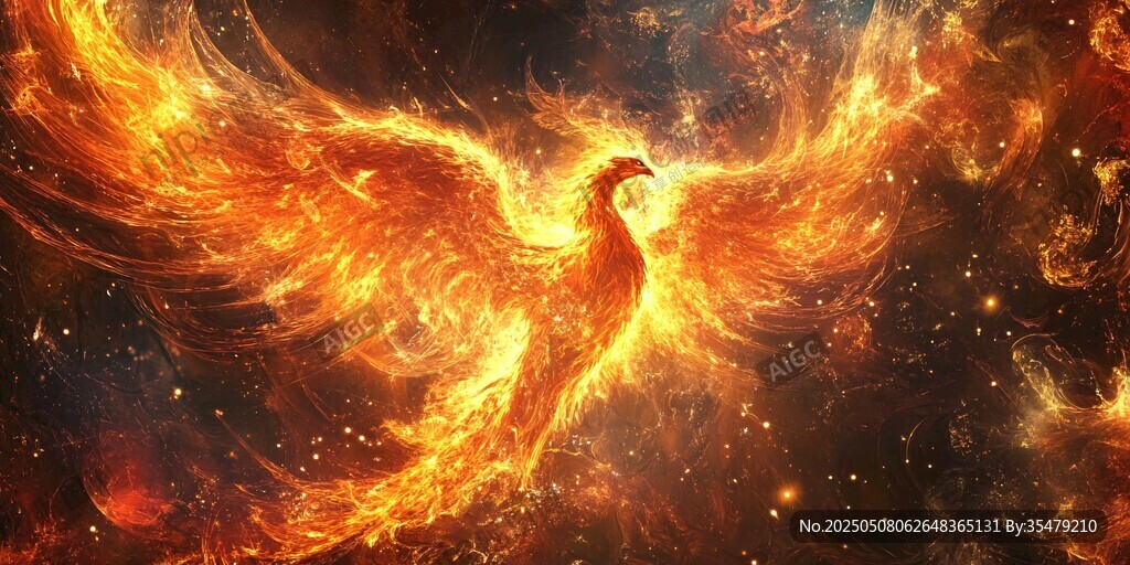 火焰鳳凰翱翔于浩瀚宇宙