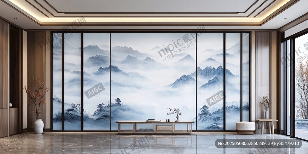 中式山水風客廳大氣背景墻