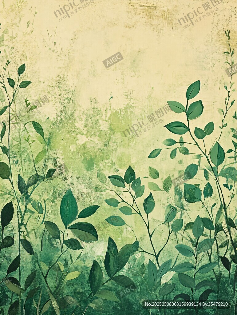 清新綠植背景插畫
