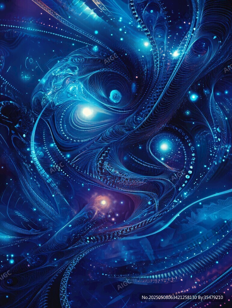 夢幻藍色宇宙抽象藝術圖景
