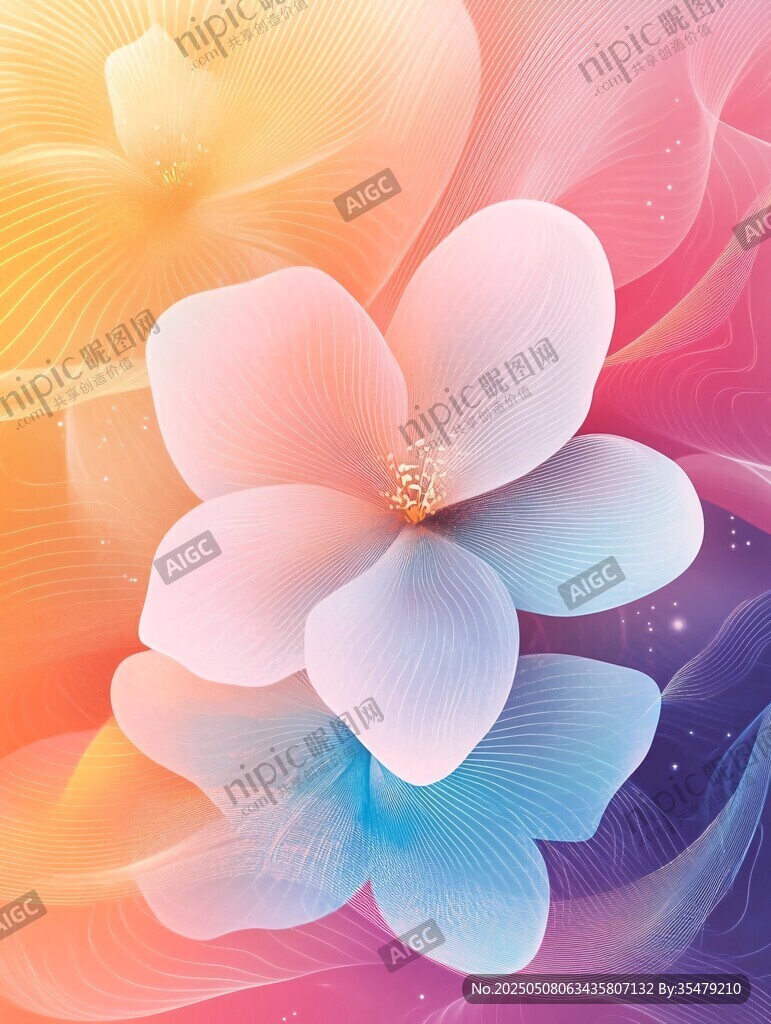 夢幻漸變花朵唯美插畫