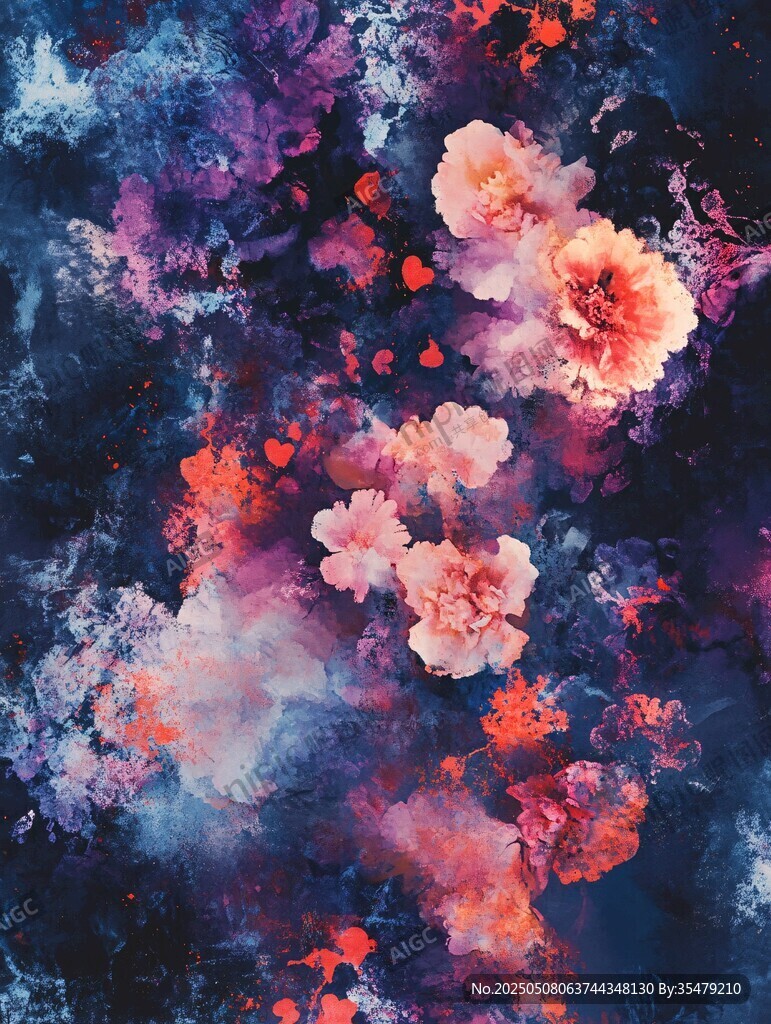 夢幻水彩花卉抽象背景圖