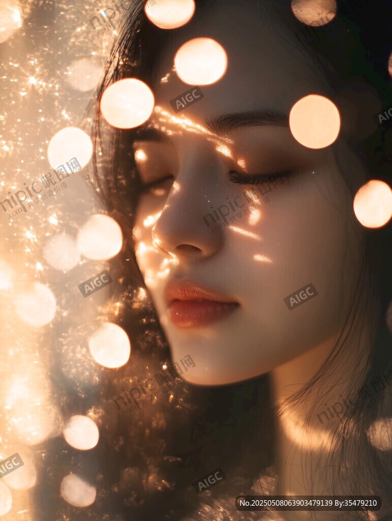 夢幻光斑下的靜謐少女