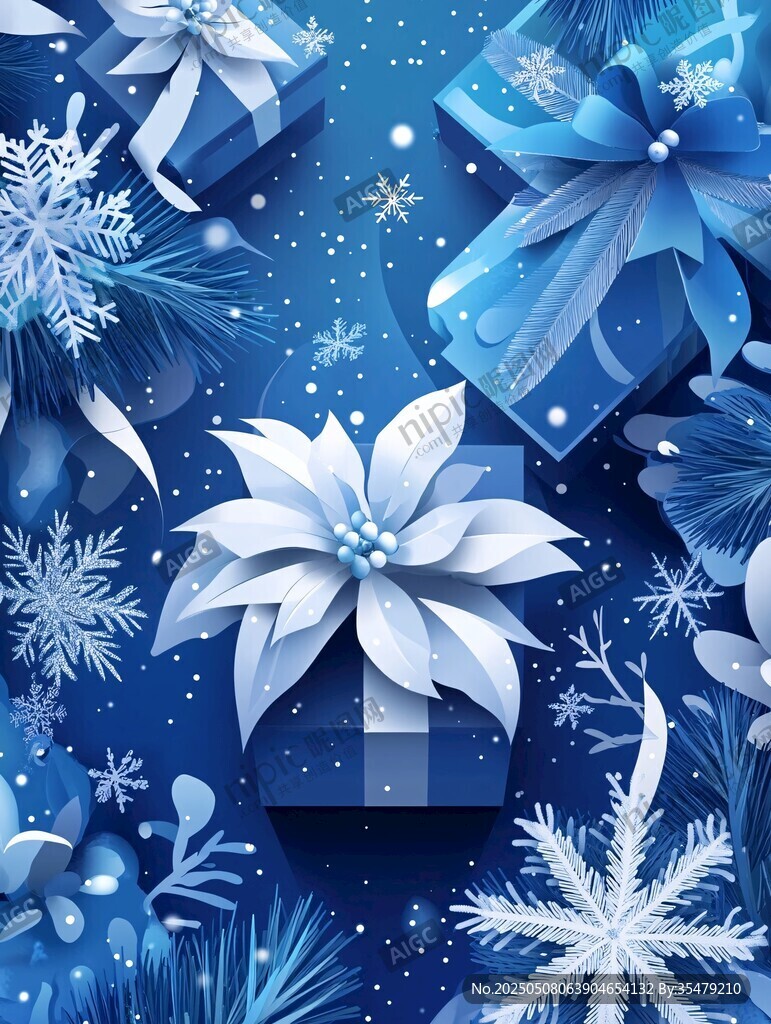 藍(lán)色圣誕禮物與雪花裝飾