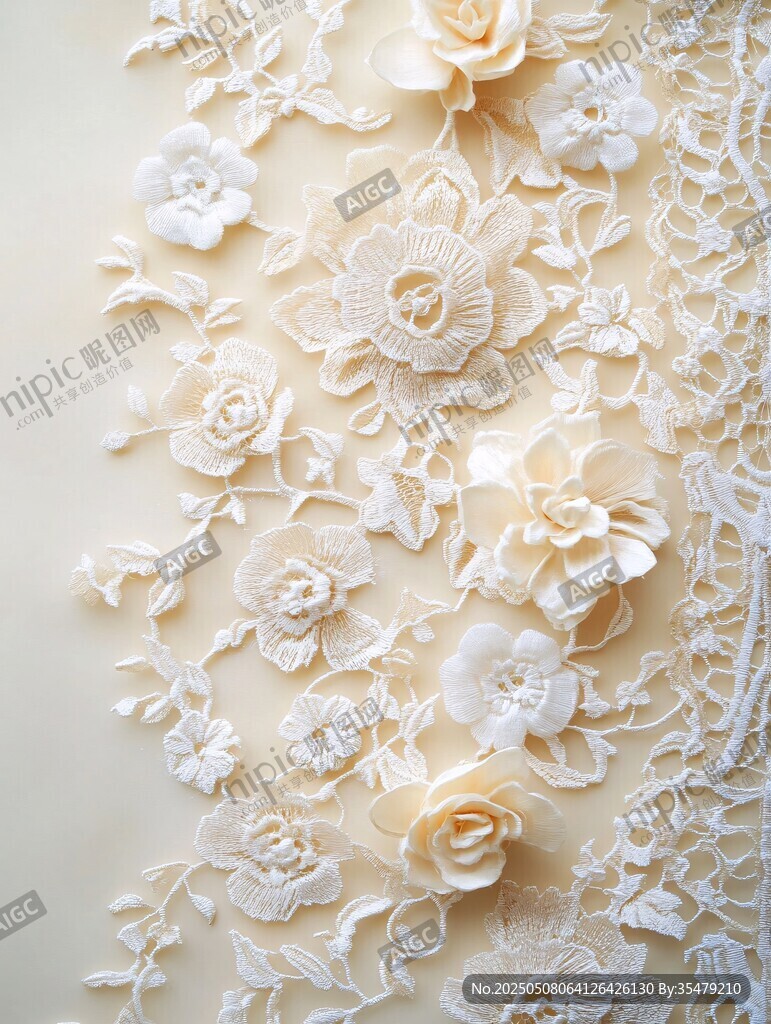 精致白色蕾絲花卉刺繡圖案
