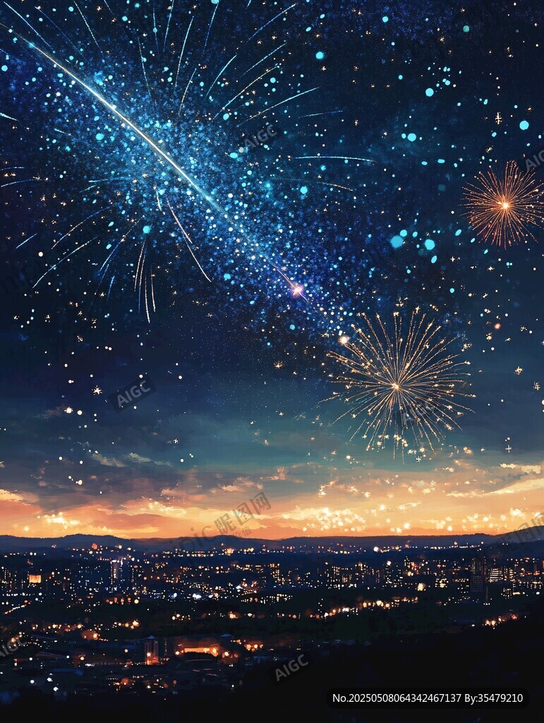 夜空煙花與城市夢幻景象