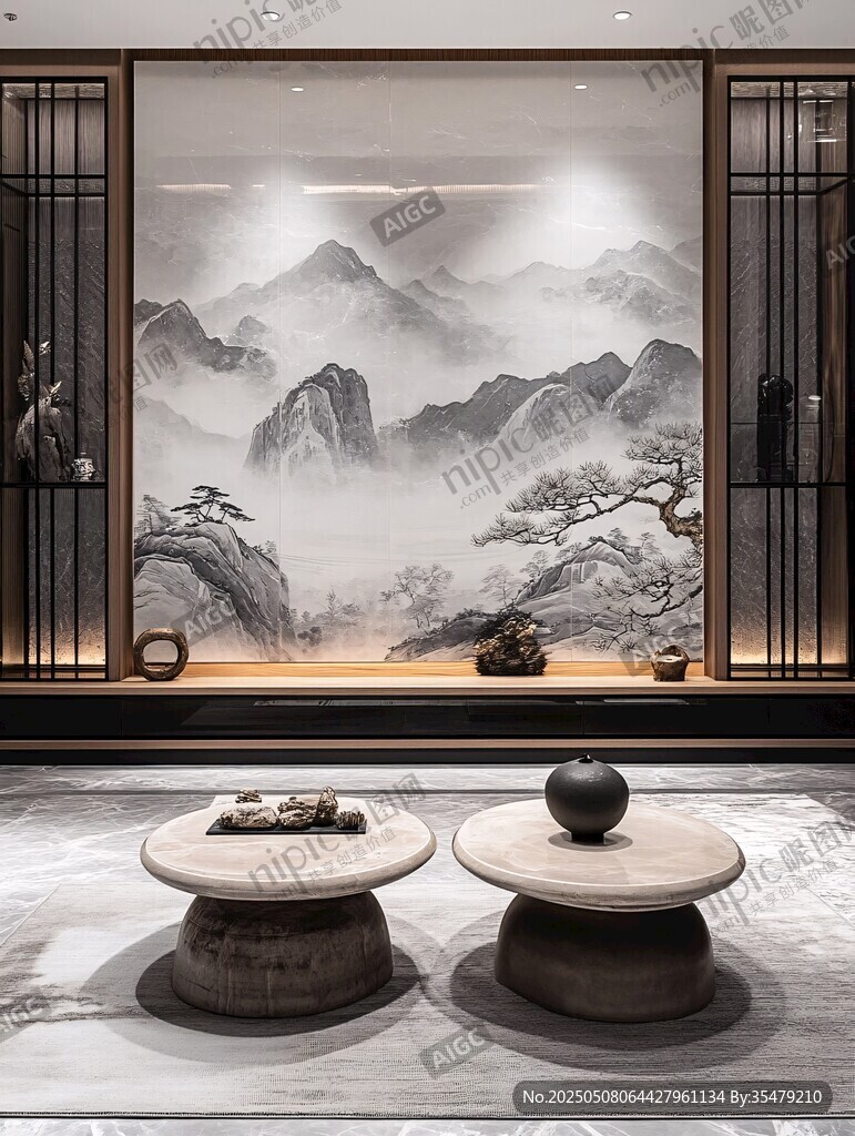 中式山水風(fēng)室內(nèi)雅致場(chǎng)景