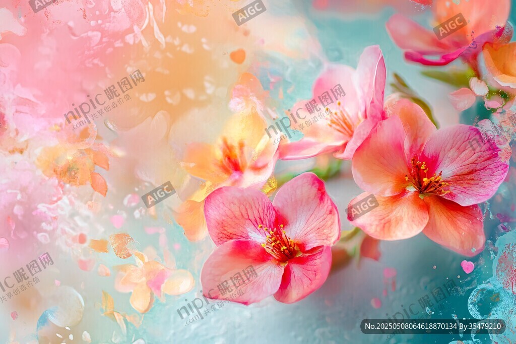 夢(mèng)幻水彩風(fēng)綻放的柔美花朵