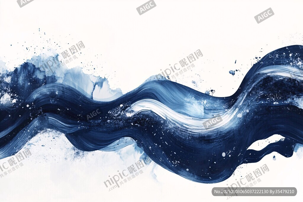 藍(lán)色水墨海浪藝術(shù)插畫