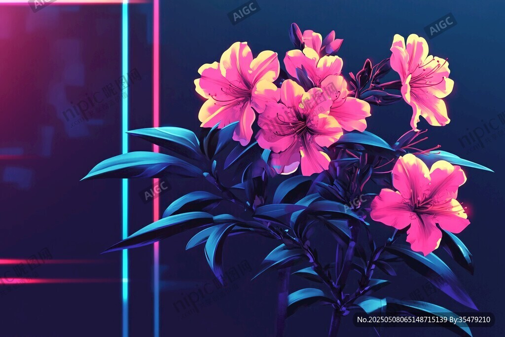 夢(mèng)幻霓虹下的艷麗花卉