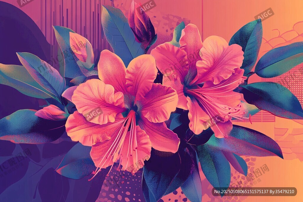 夢幻粉色花卉插畫藝術(shù)
