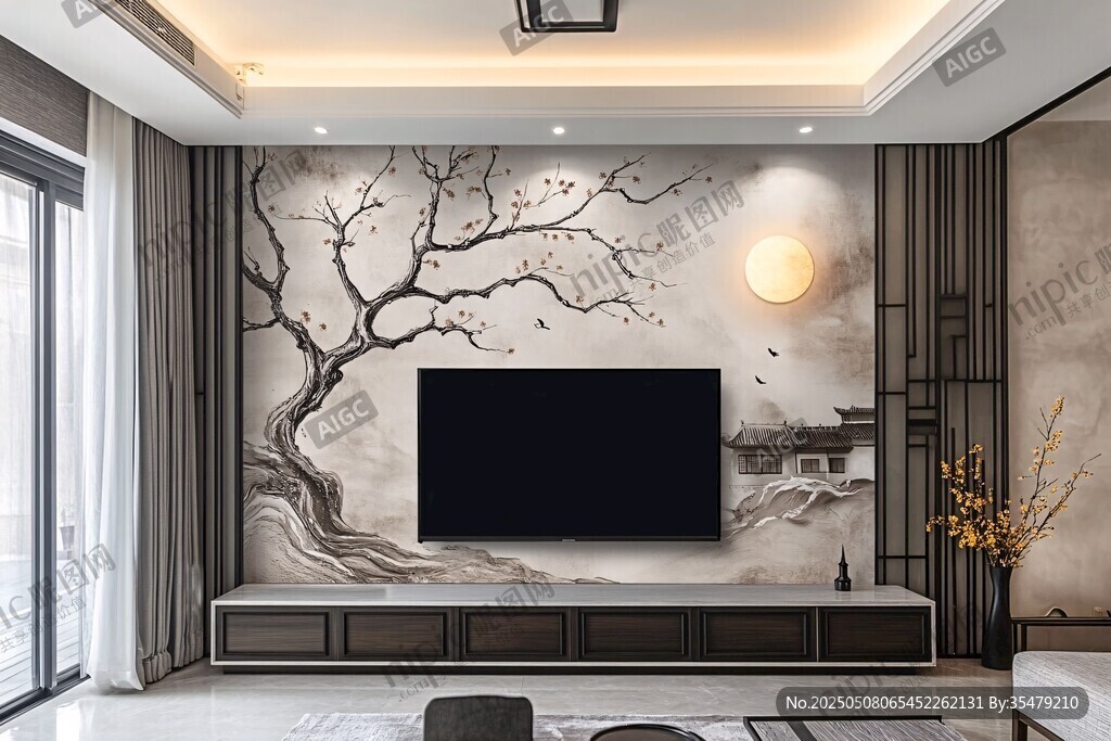 新中式客廳電視背景墻設(shè)計(jì)