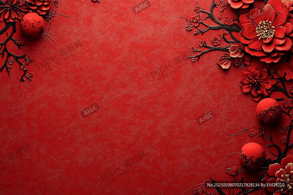 喜慶紅色中式花卉背景圖