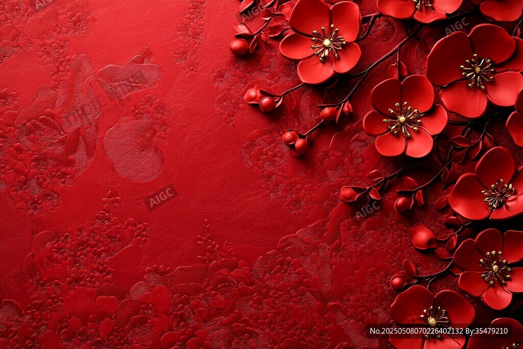 紅底繁花背景圖