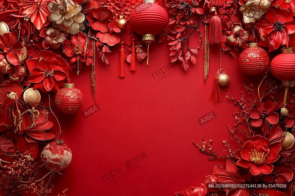 中式新春裝飾喜慶紅色背景