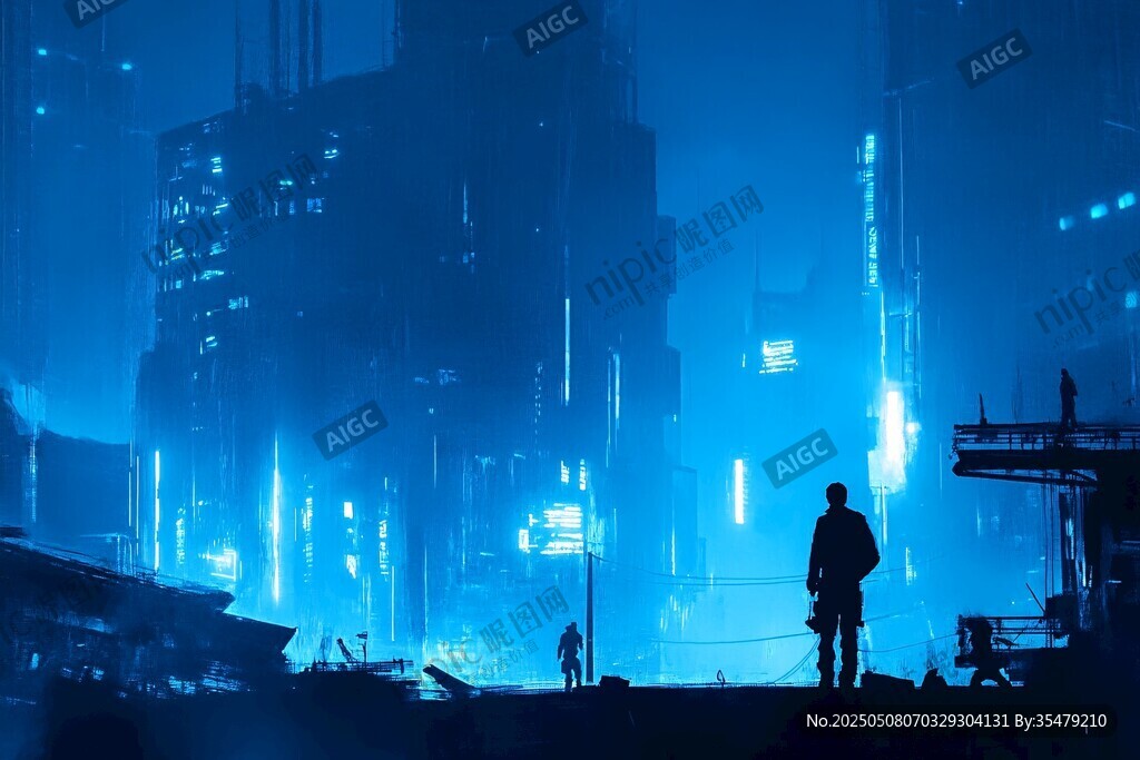 賽博朋克風城市夜景剪影