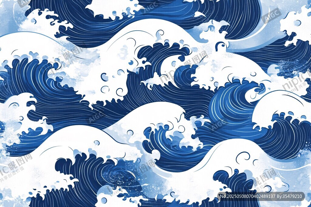 海浪圖案 藍(lán)白交織的動(dòng)感韻律