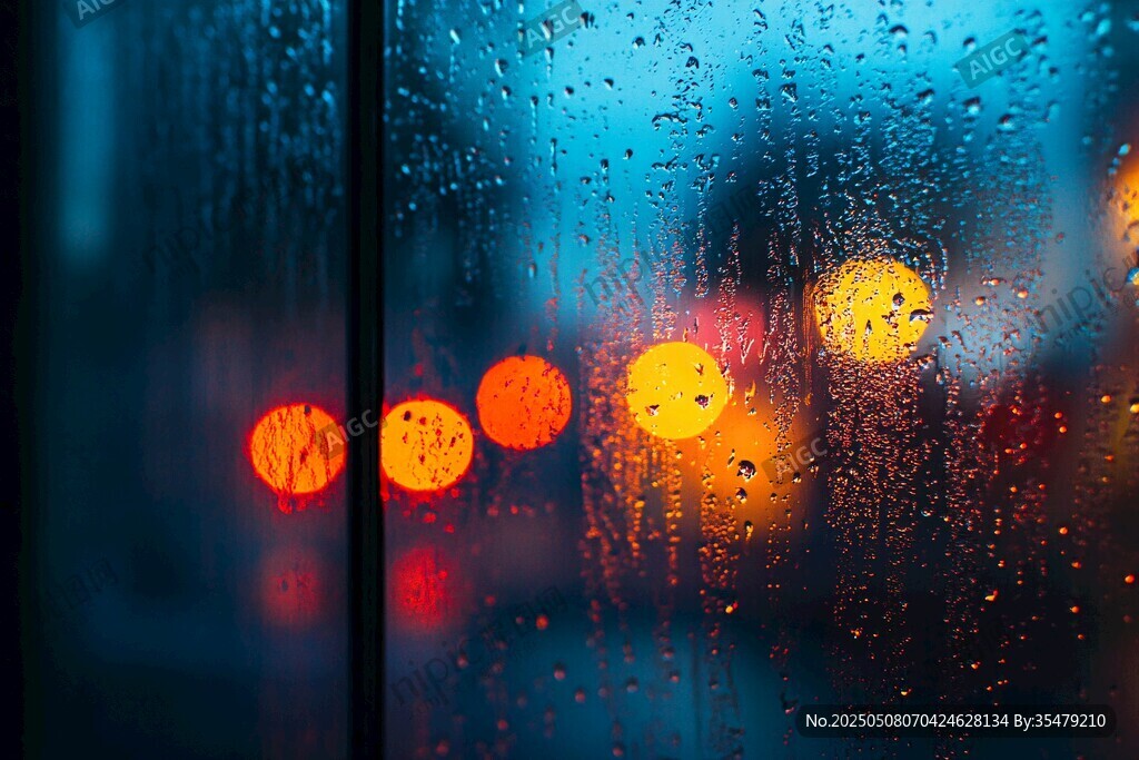 雨夜車窗上的斑斕光影