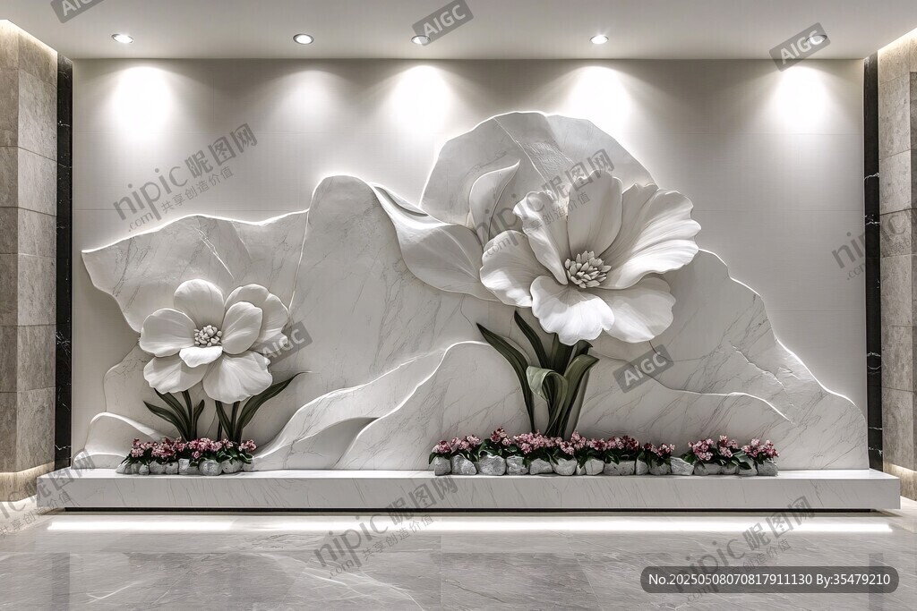中式立體花卉墻面裝飾
