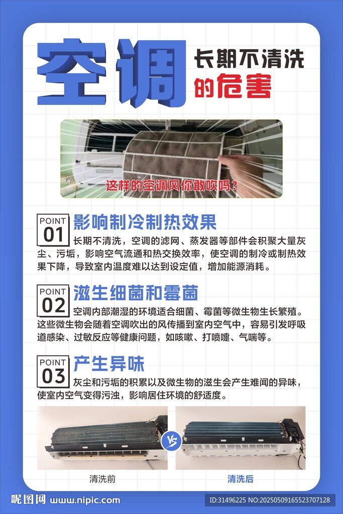 空調(diào)長(zhǎng)期不清洗的危害 宣傳海報(bào)