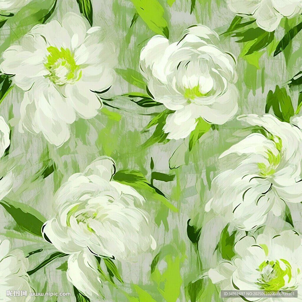 清新白花綠葉無縫圖案