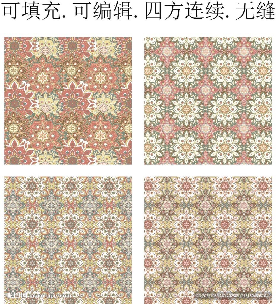 復古花卉無縫圖案 民族風花紋