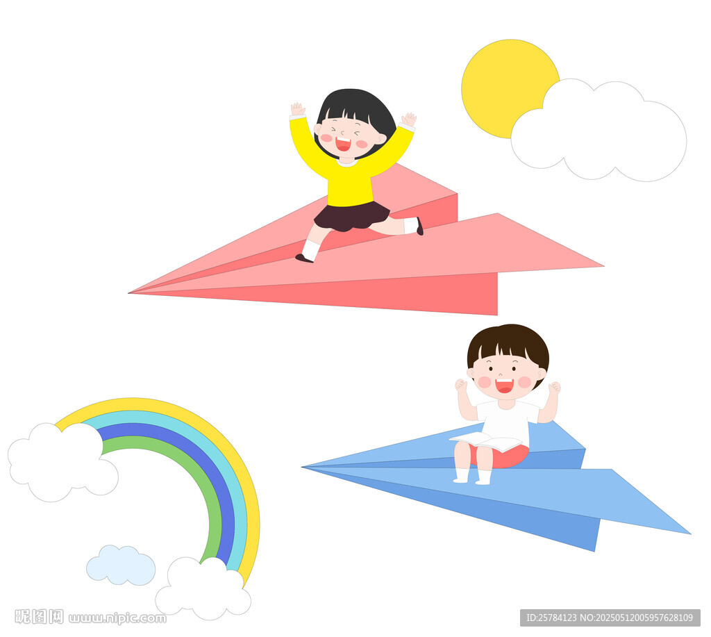 畢業(yè)季坐在紙飛機上的學(xué)生插畫