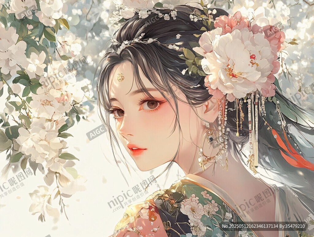 古風(fēng)佳人花間俏立