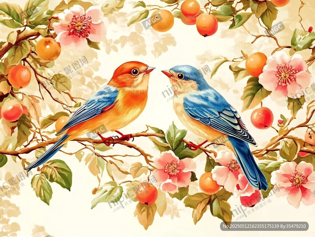 雙鳥棲花圖