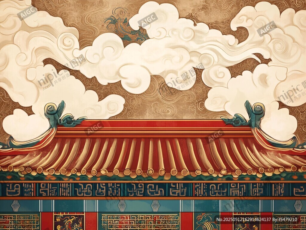 中式古建筑上的祥云紋飾