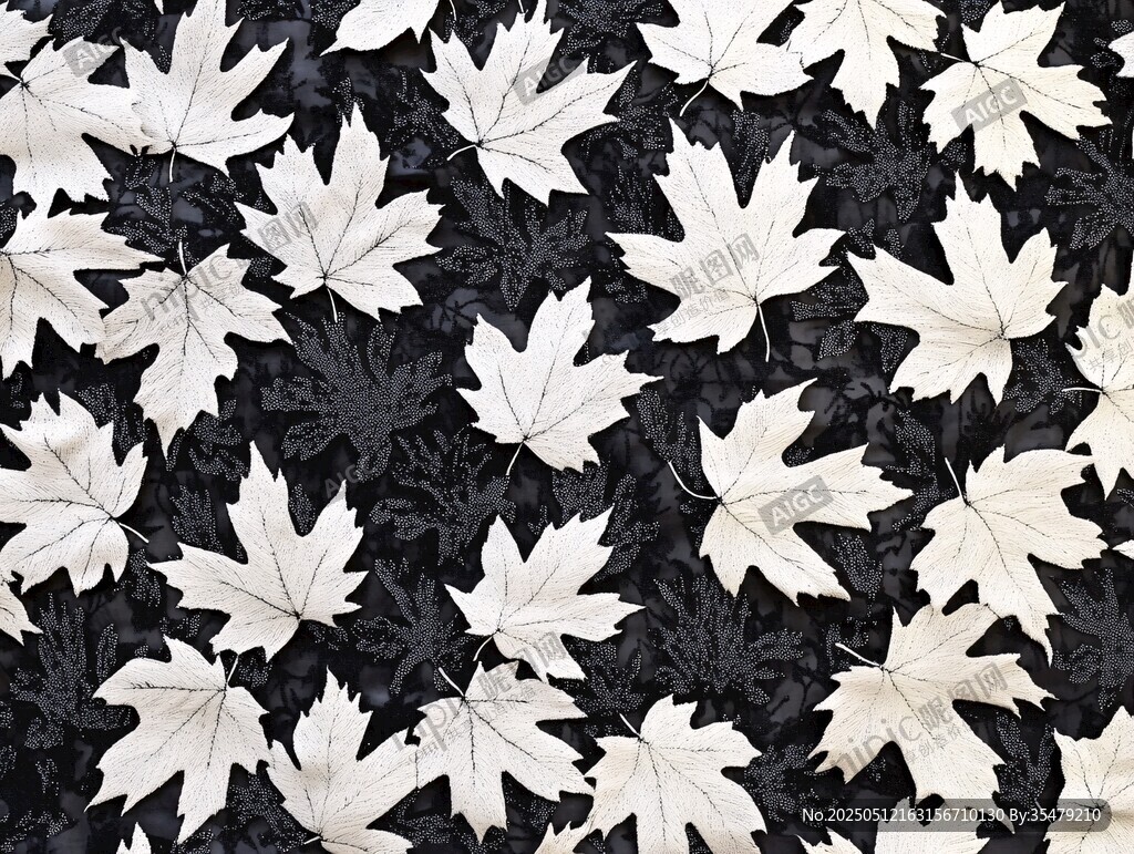 黑白楓葉圖案背景紋理
