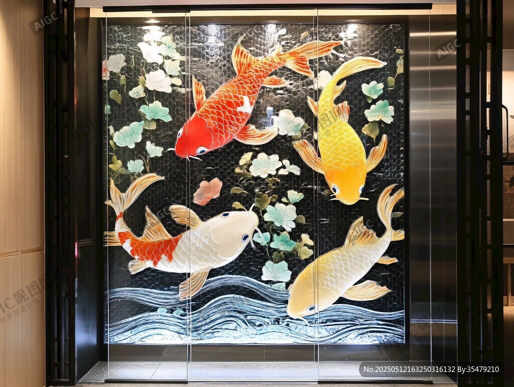 錦鯉圖飾于門 吉祥又美觀