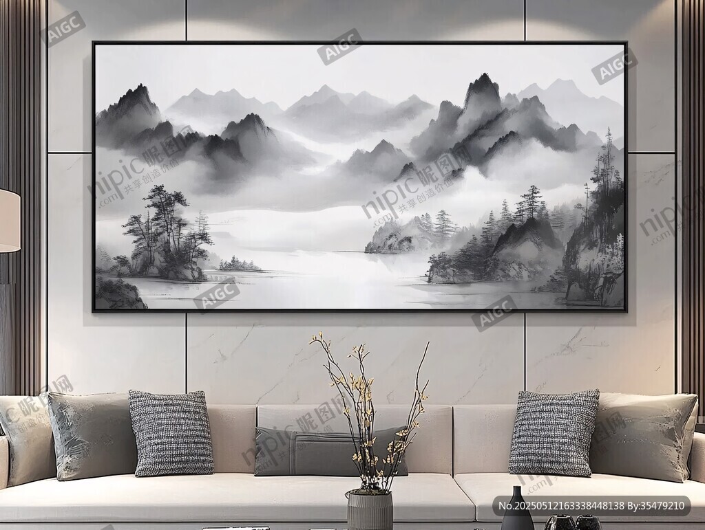中式山水掛畫(huà) 裝點(diǎn)雅致客廳