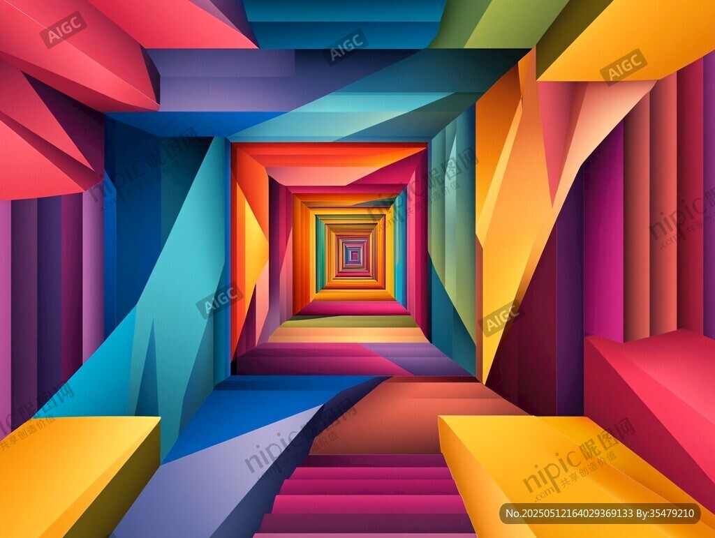 奇幻多彩幾何空間隧道