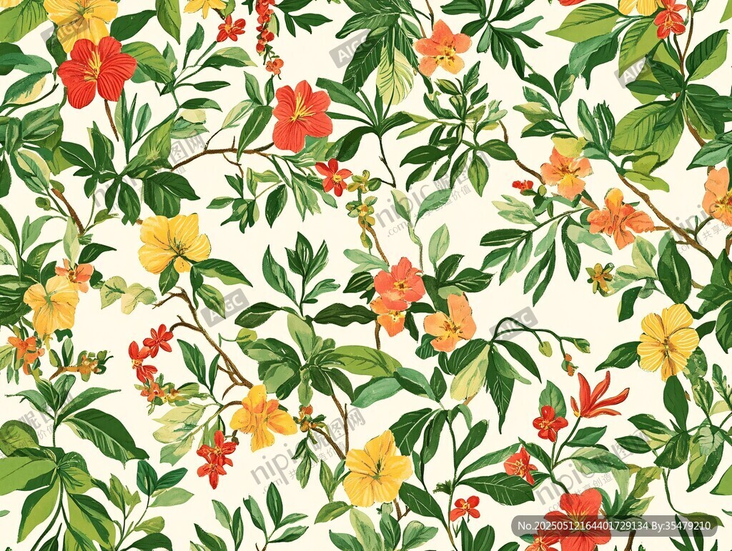 花卉綠植無(wú)縫圖案設(shè)計(jì)