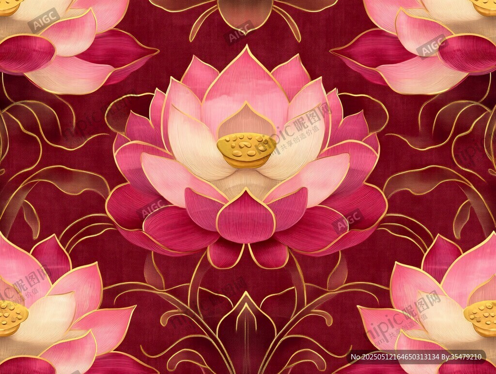 深紅背景上的精美蓮花圖案