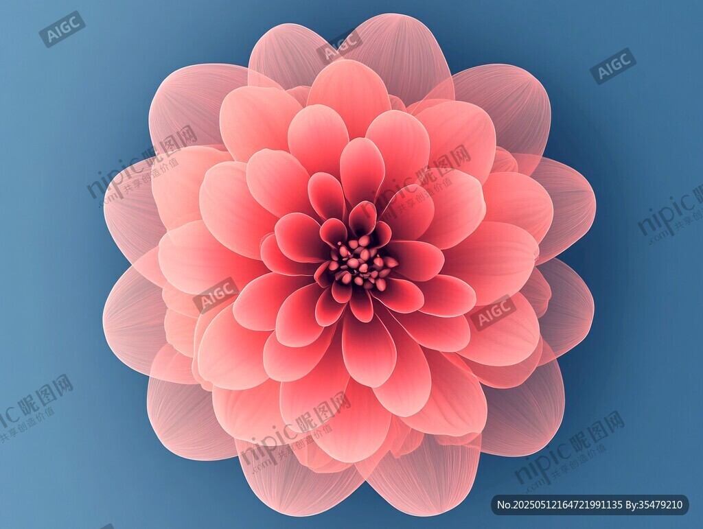 粉色花朵綻放于藍色背景