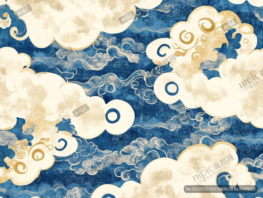 中式藍金祥云紋圖案背景