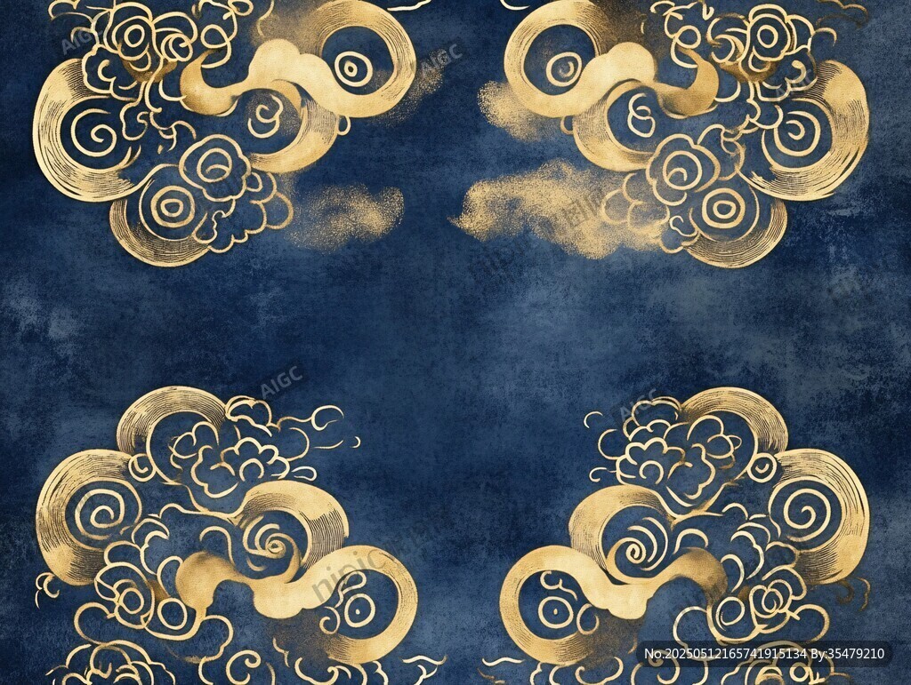 中式金云紋深藍色背景圖案