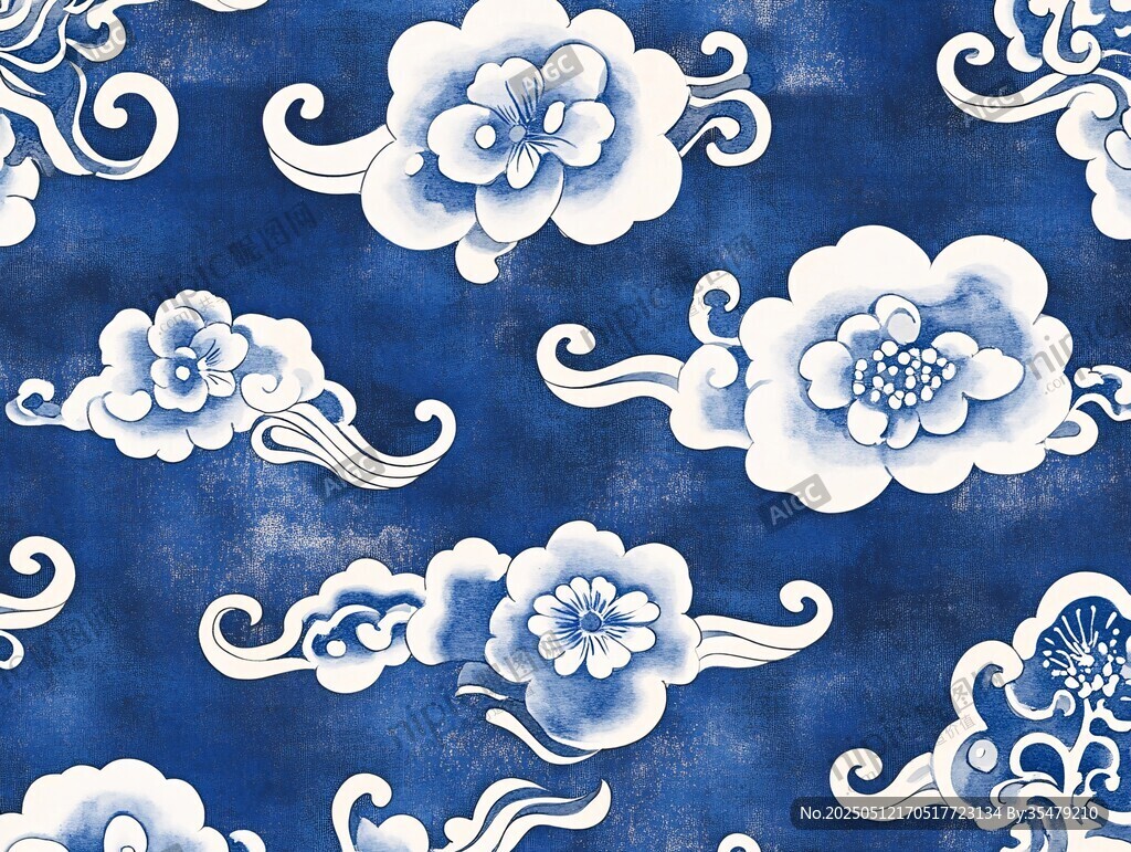 藍底白花紋中式傳統圖案