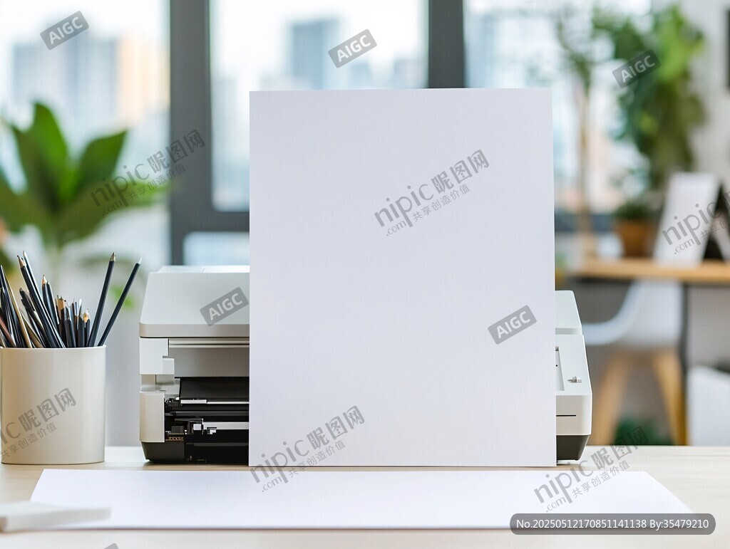 辦公桌上的打印機與白紙