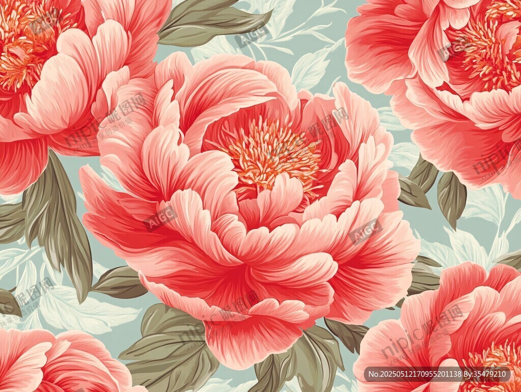 粉色牡丹花無縫圖案背景